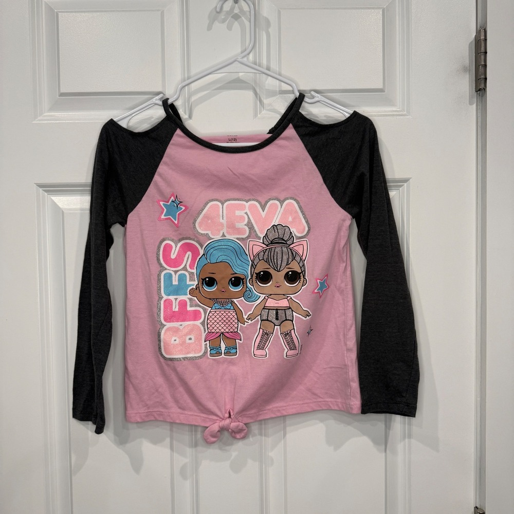LOL Surprise Girls Pink Cold Shoulder BFFS 4EVA Graphic Top Size L 12‎